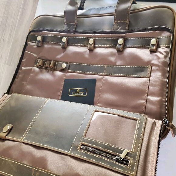 Luxorro Full-Grain Leather Laptop Bag Briefcase  for Men, 15.6-inch, Dark Brown - Picture 5 of 16